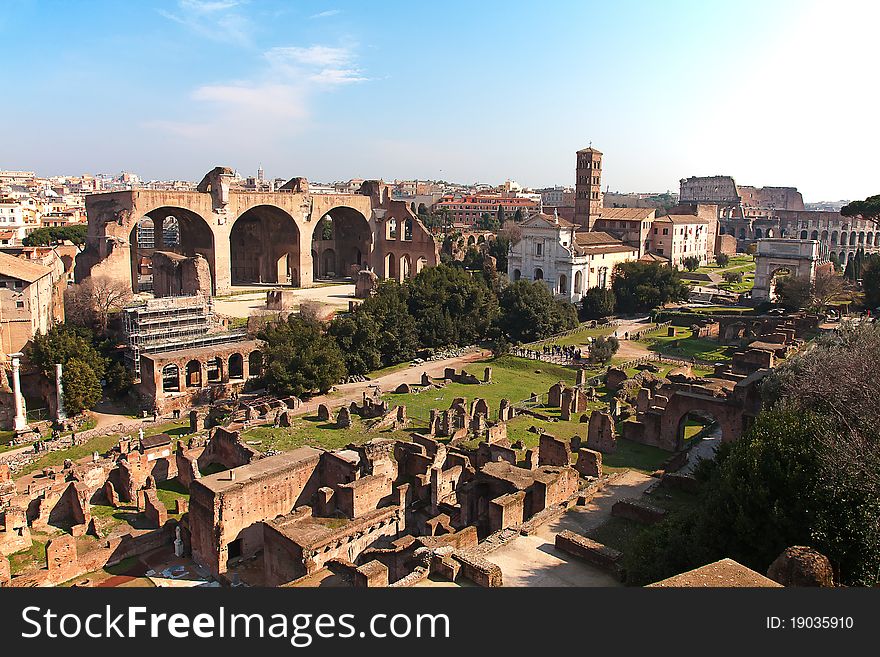 Ruins of the forum in Rome, Italy