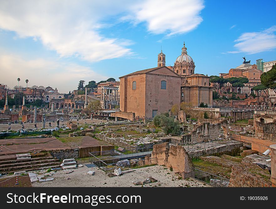 Ruins of the forum in Rome, Italy