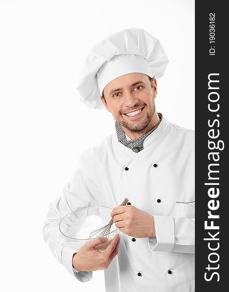 Mature cook on a white background. Mature cook on a white background