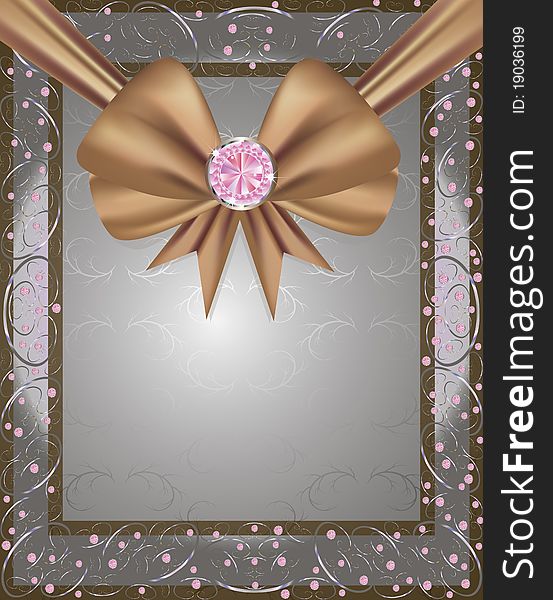 Frame with a brown ribbon and diamonds. Frame with a brown ribbon and diamonds