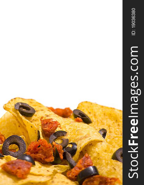 Nacho chips with olives