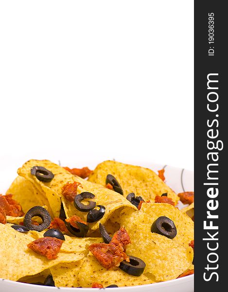 Nacho chips with olives