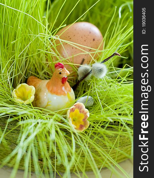 Easter Eggs in basket with green grass