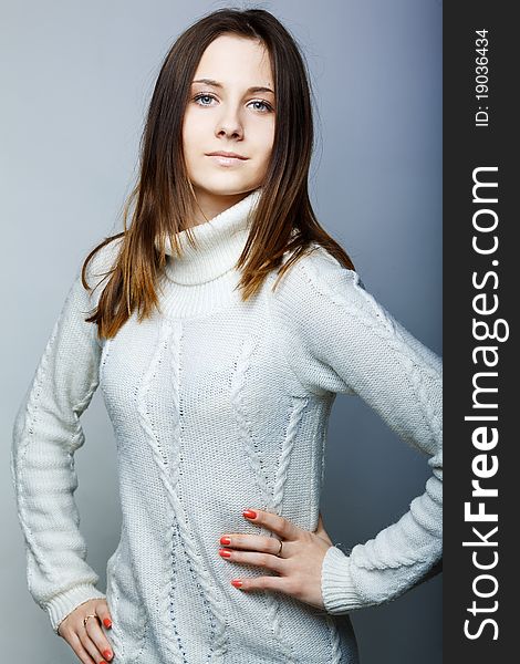 Portrait of a beautiful female model on white background