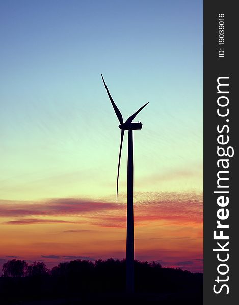 Wind farm at sunset