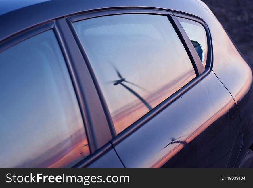 Wind farm at sunset