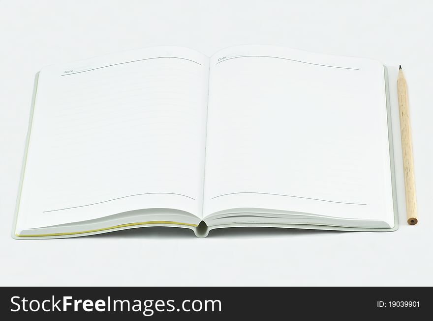 Book and Pencil isolated on white background.