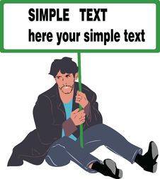Man Sitting On The Floor With A Poster In Hands Stock Photo Man Sitting On The Floor With A Poster In Hands Stock Photo
