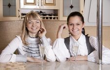 Friends Girls Fun On Kitchen Royalty Free Stock Photos Friends Girls Fun On Kitchen Royalty Free Stock Photos