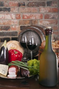 Still Life With Wine And Some Vegetablea Stock Photo Still Life With Wine And Some Vegetablea Stock Photo