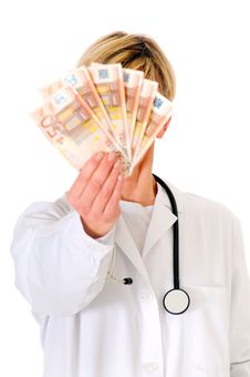 Female Doctor Holding Banknotes Royalty Free Stock Photos Female Doctor Holding Banknotes Royalty Free Stock Photos