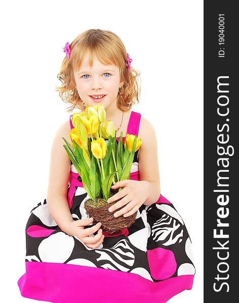 Little Girl With Spring Flowers.