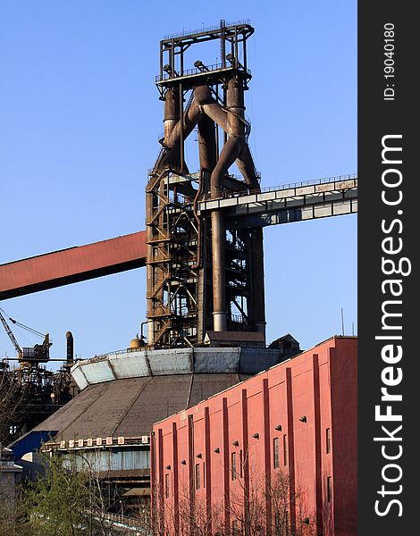 Disused steelmaking plant in the blue sky