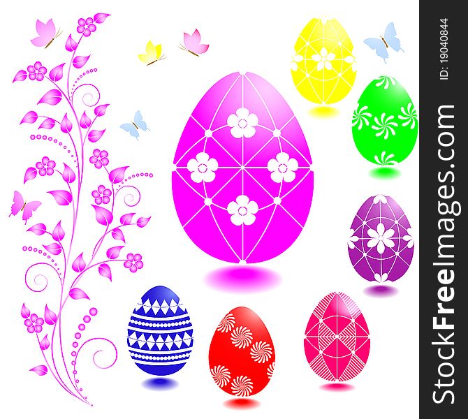 Set of Easter eggs with floral ornaments. Set of Easter eggs with floral ornaments.