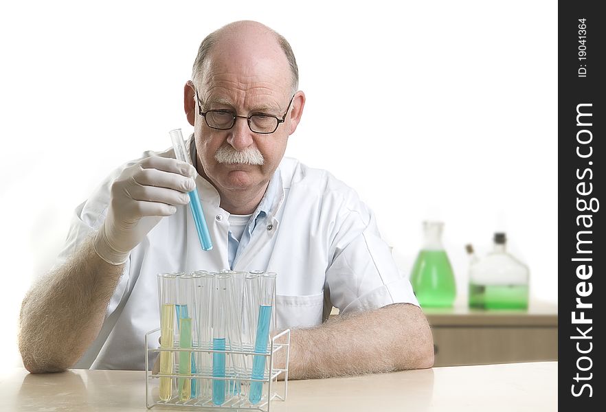 Scientist working with chemicals isolated