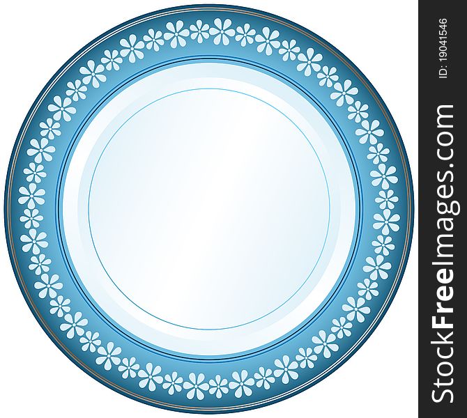 White-blue decorative plate with floral ornament on white. White-blue decorative plate with floral ornament on white