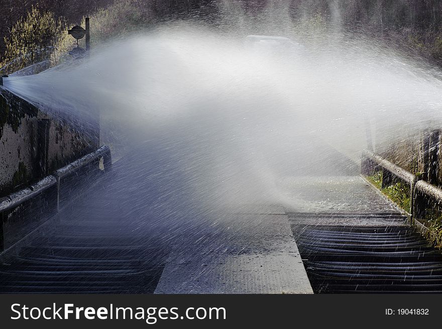 Water nozzles in a wash for trucks