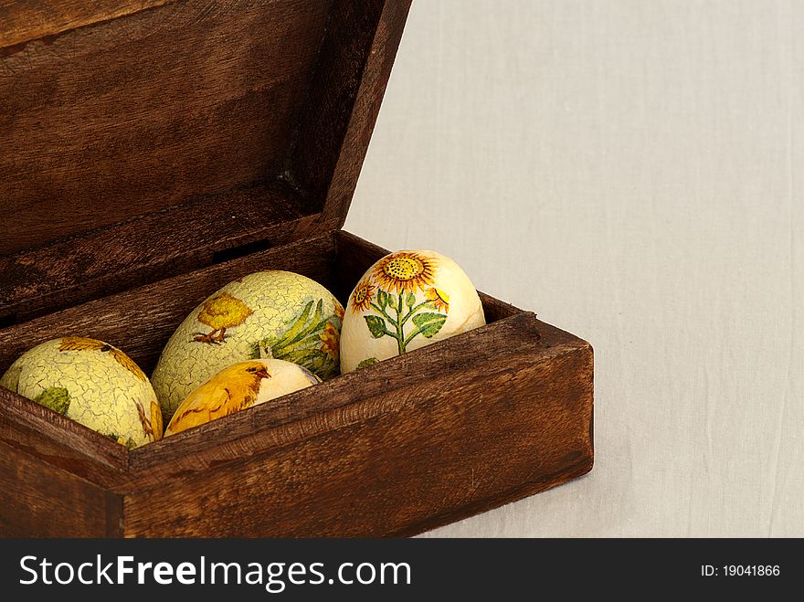 Easter eggs in wood box