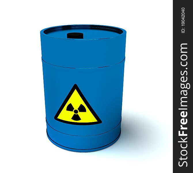 3d blue barrel radioactive waste isolated on white