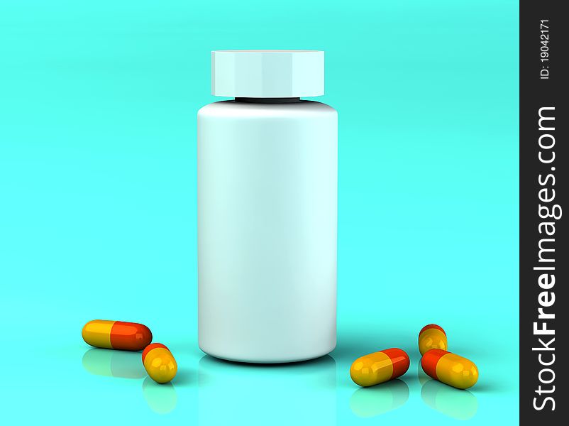 3d white medicine bottle container with capsules
