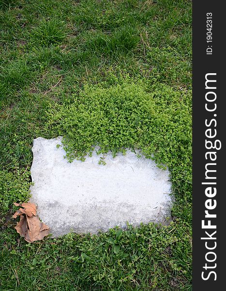 A blank gravestone stands in a cemetary