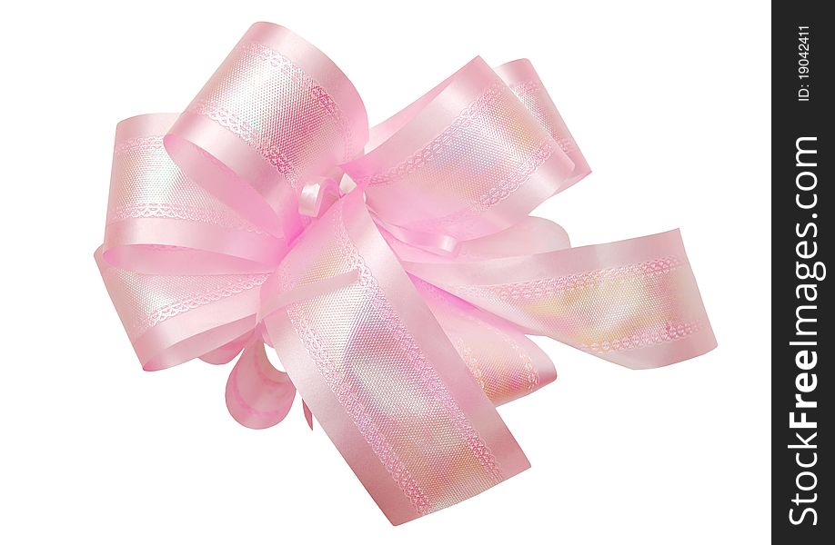 A handmade pink bow on white. A handmade pink bow on white