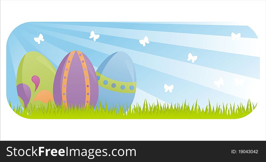 Colorful easter banner with eggs over field