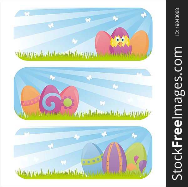 Set of 3 colorful easter banners