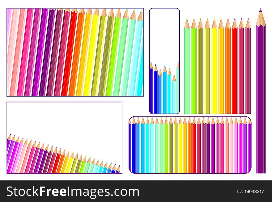 Banners and backdrops with colored pencils in vector
