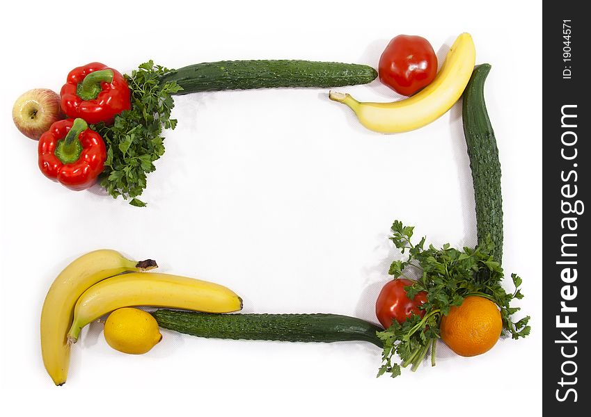 Vegetable and fruit framework on the white