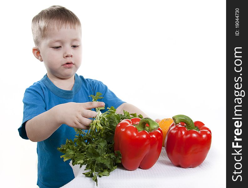 Vegetables and fruit it are a healthy food of children.
