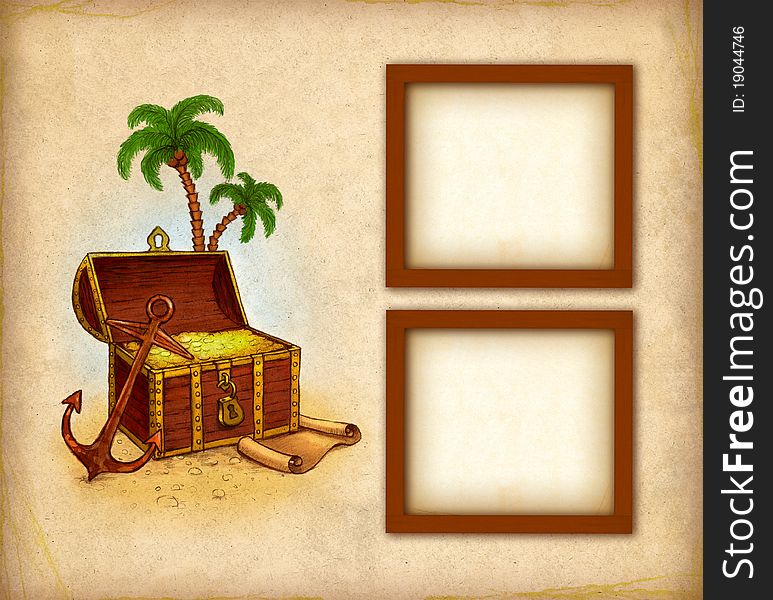 Photo frames with drawing of pirate's treasure