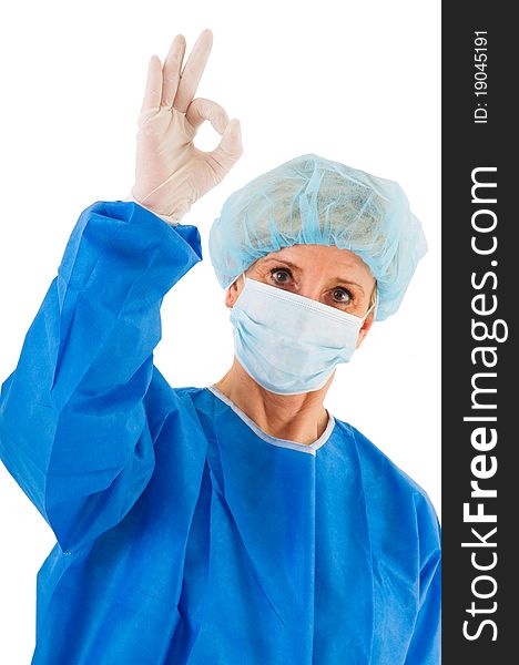 Female surgeon in white background