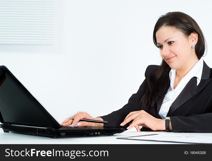Girl In A Business Suit Working