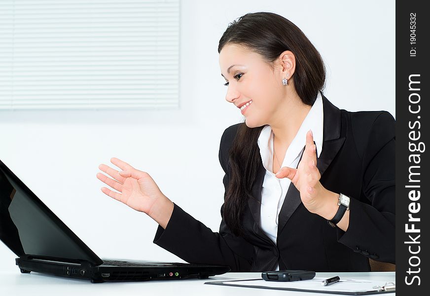 Girl In A Business Suit Working