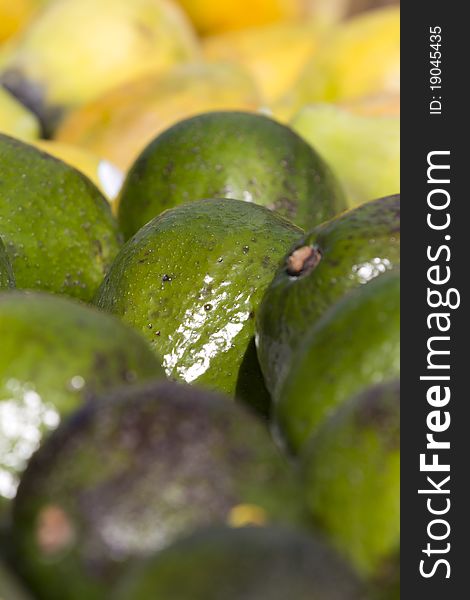 Nice and Yummy avocados on a street market's table.