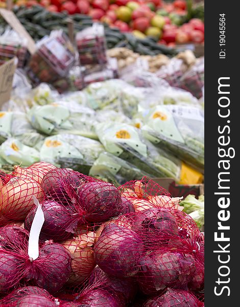 Fruits and Vegetables on the Street Market's Table.