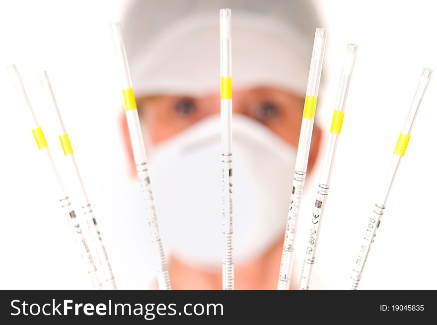 Female doctor with mask in white background