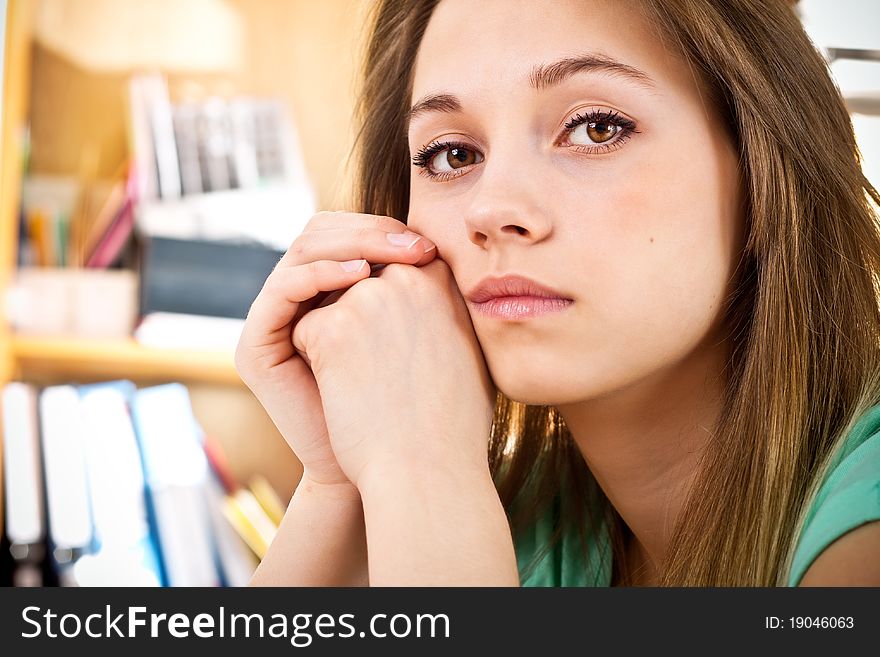 Portrait of the young woman which has reflected