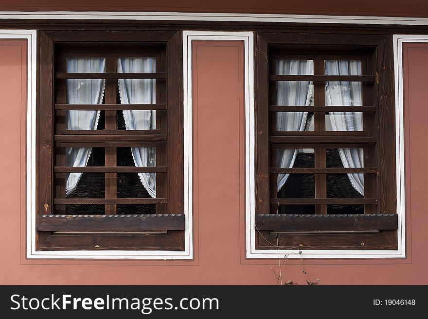 Old wooden windows on old house