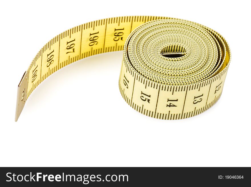 Yellow measuring tape isolated on white background