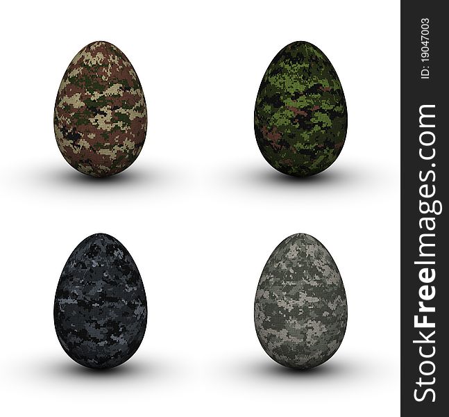 Digital Camouflage Easter Eggs Set (forest, urban, universal and desert textures). Digital Camouflage Easter Eggs Set (forest, urban, universal and desert textures)