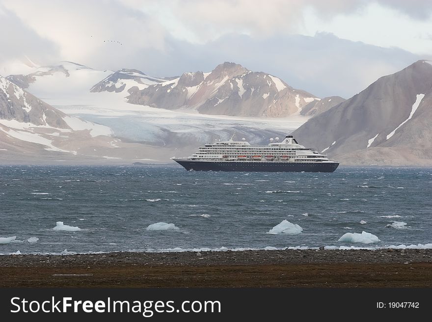 Big ship in Arctic fjord. Big ship in Arctic fjord