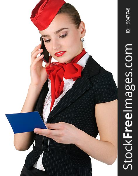 Stewardess checking ticket