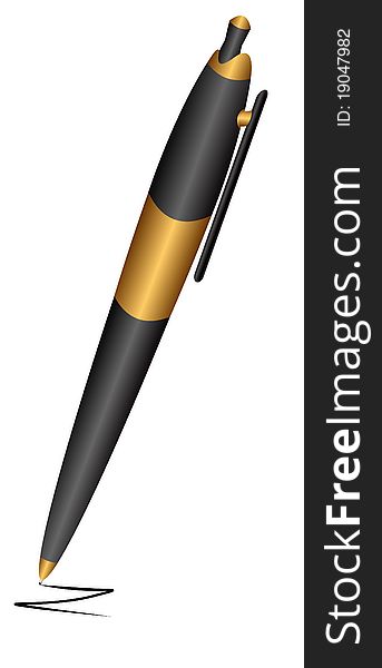 Black pen with gold on a white background. Black pen with gold on a white background.