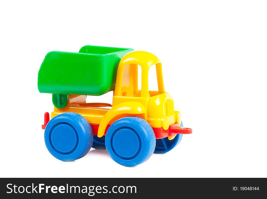 Colorful toy truck isolated over white background