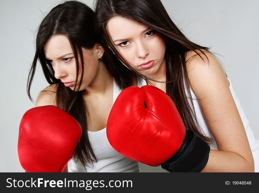 Studio shot of female boxer