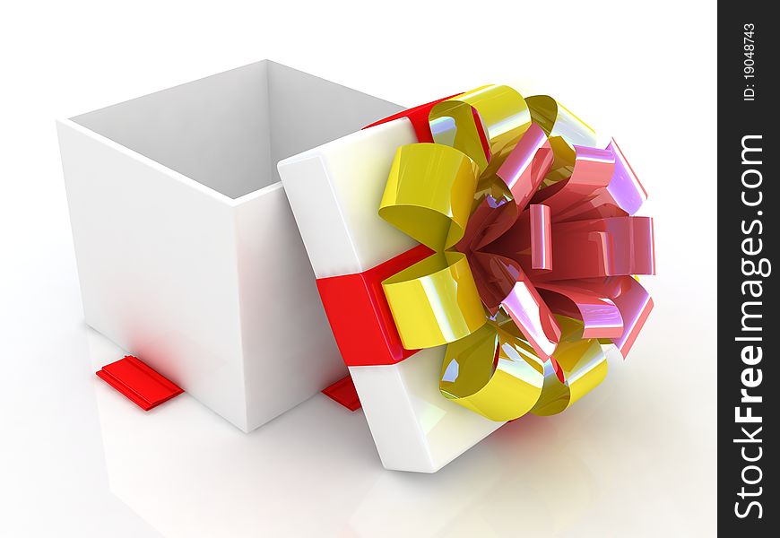 Gift box with colored bow and red ribbons. Gift box with colored bow and red ribbons.