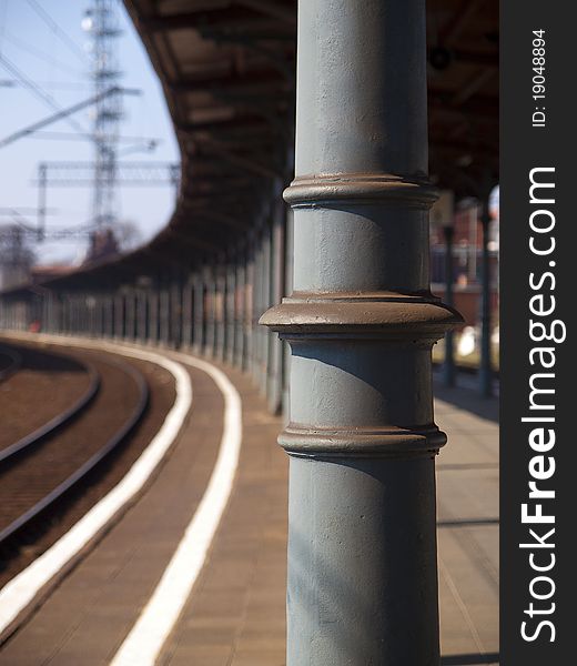 Columns supporting the roof of the platform at the station from the early 20th century