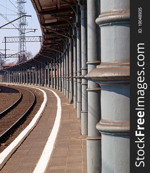 Columns supporting the roof of the platform at the station from the early 20th century